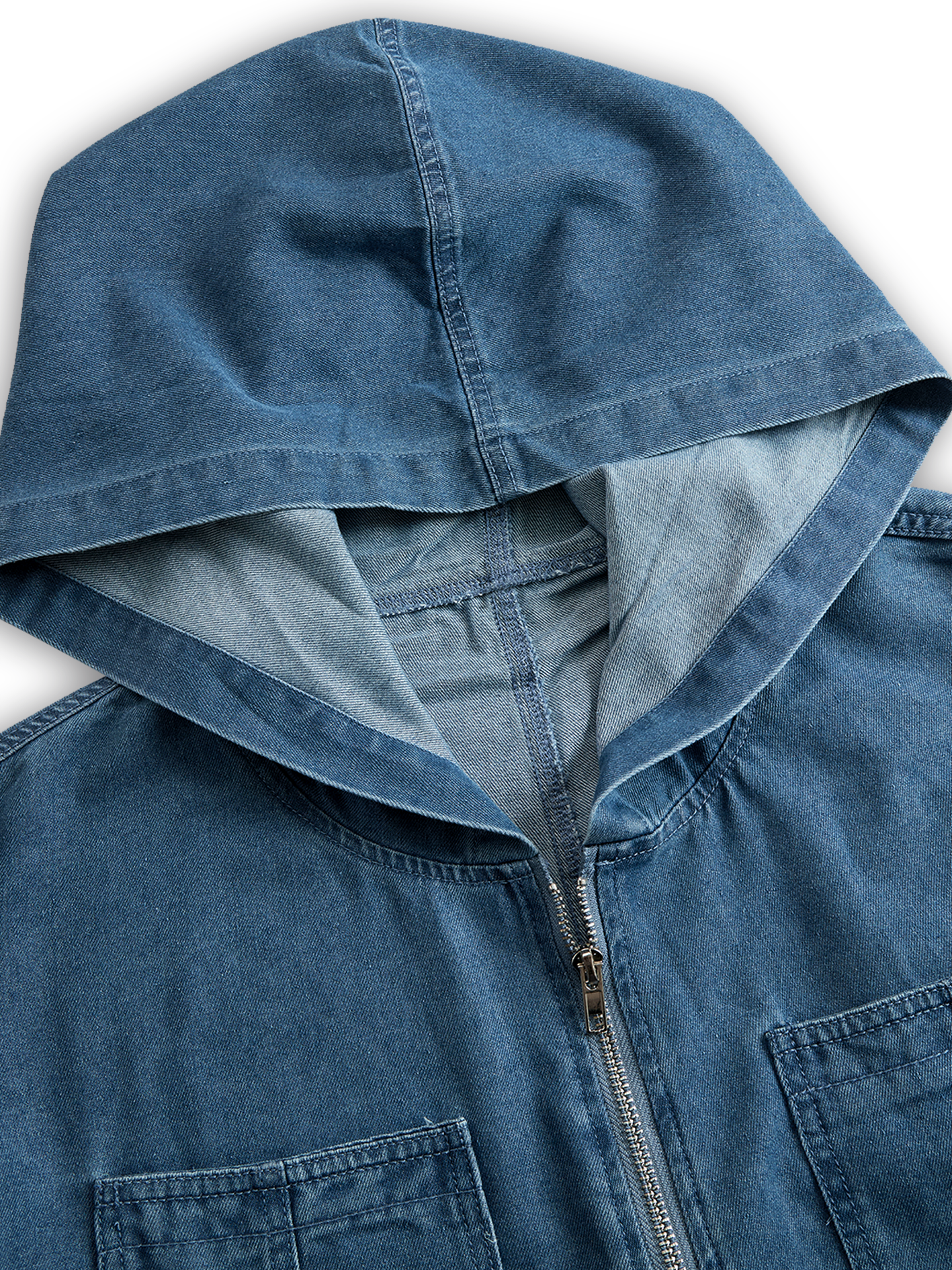 Women's Casual Loose Retro Denim Jumpsuit Hooded Zipper Sleeve Pocket Vintage – Blue - Lolly 