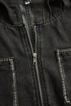 Women's Casual Loose Retro Denim Jumpsuit Hooded Zipper Sleeve Pocket Vintage – Blue - Lolly 
