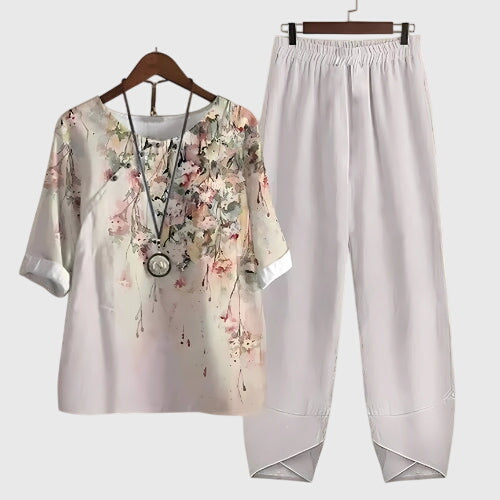 Women's Casual Loose Two-Piece Set Printed Short Sleeve Top Wide-Leg Pants Comfortable Everyday – Alessia - Lolly 