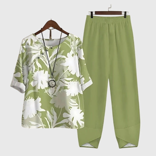 Women's Casual Loose Two-Piece Set Printed Short Sleeve Top Wide-Leg Pants Comfortable Everyday – Alessia - Lolly 