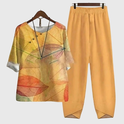 Women's Casual Loose Two-Piece Set Printed Short Sleeve Top Wide-Leg Pants Comfortable Everyday – Alessia - Lolly 