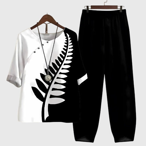 Women's Casual Loose Two-Piece Set Printed Short Sleeve Top Wide-Leg Pants Comfortable Everyday – Alessia - Lolly 