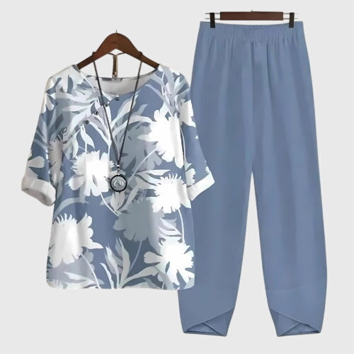 Women's Casual Loose Two-Piece Set Printed Short Sleeve Top Wide-Leg Pants Comfortable Everyday – Alessia - Lolly 