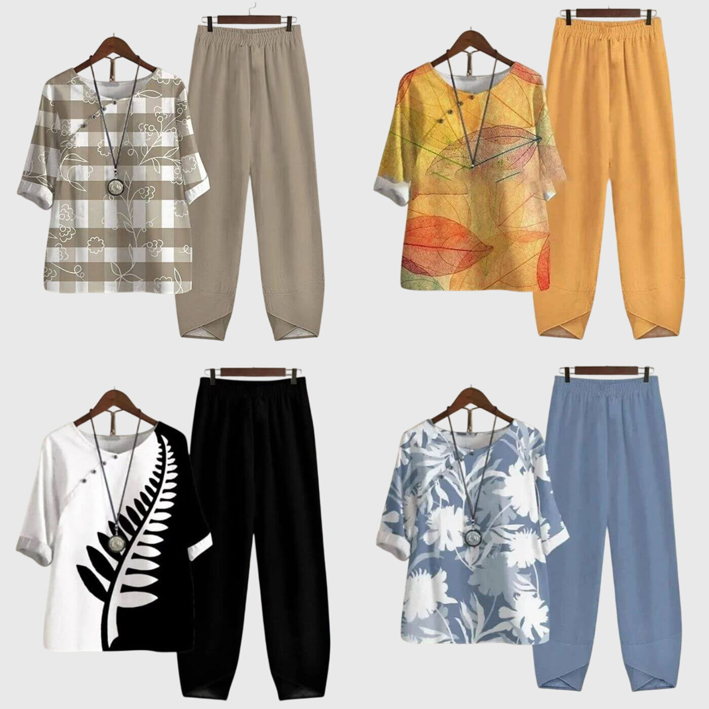 Women's Casual Loose Two-Piece Set Printed Short Sleeve Top Wide-Leg Pants Comfortable Everyday – Alessia - Lolly 