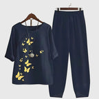 Women's Casual Loose Two-Piece Set Printed Short Sleeve Top Wide-Leg Pants Comfortable Everyday – Alessia - Lolly 