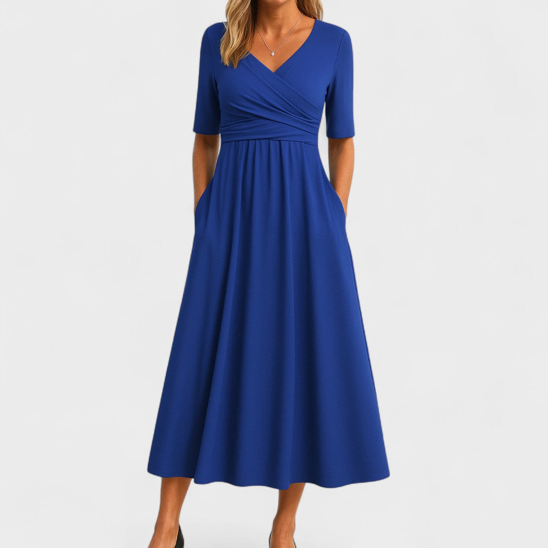 Women's Chic V-Neck Midi Dress Wrap Style Elegant Wedding Cocktail Casual Dinner Formal – Jessica - Lolly 