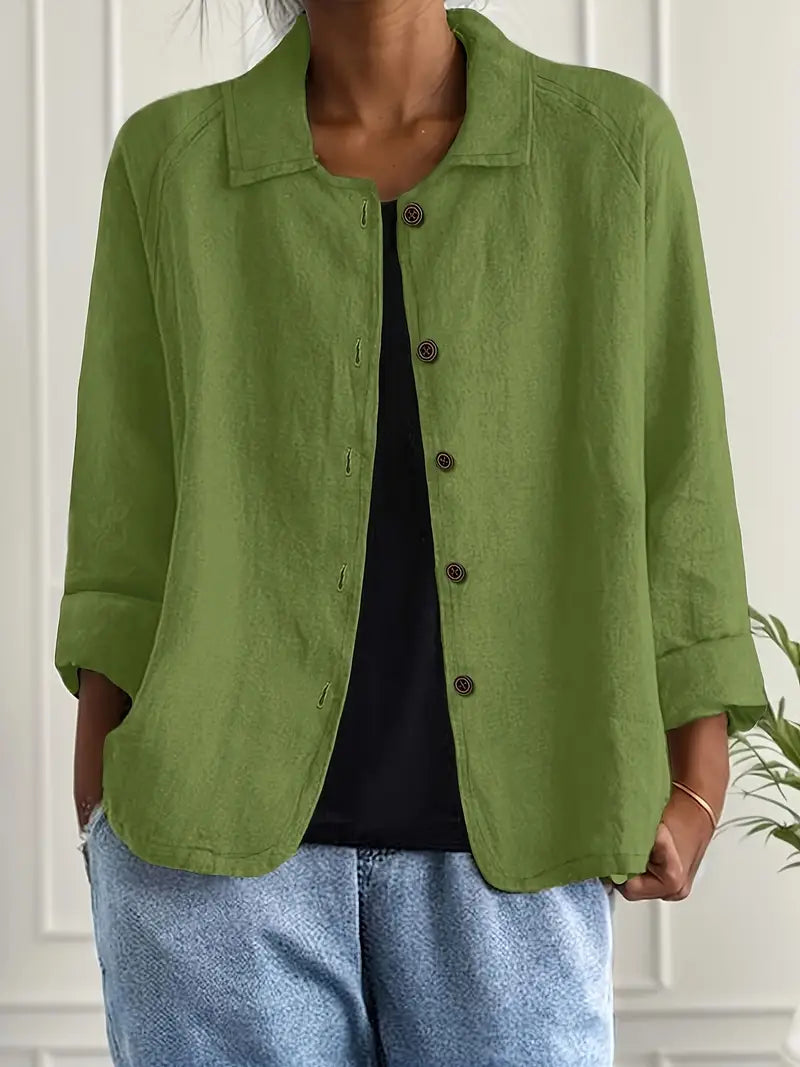 Women's Classic Cotton Light Blazer Jacket Button-Up Relaxed Fit Collared Casual Work Office Smart Casual Transitional Everyday Layering – Sofia - Lolly 