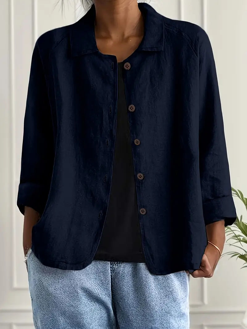 Women's Classic Cotton Light Blazer Jacket Button-Up Relaxed Fit Collared Casual Work Office Smart Casual Transitional Everyday Layering – Sofia - Lolly 