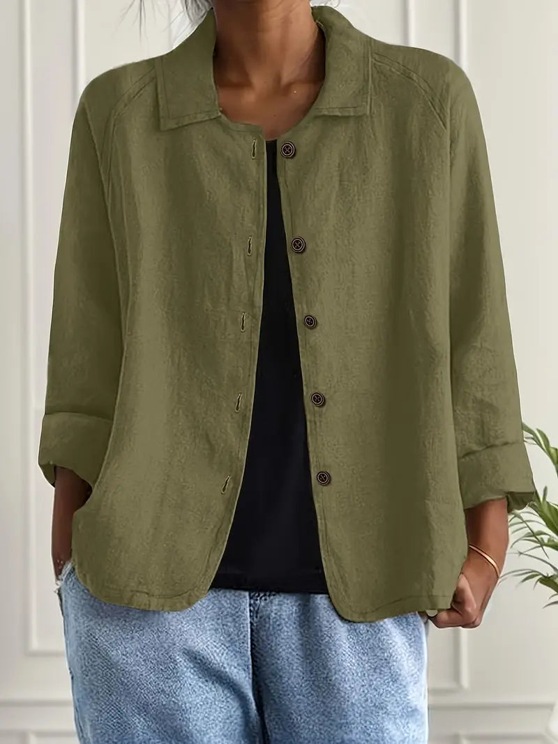 Women's Classic Cotton Light Blazer Jacket Button-Up Relaxed Fit Collared Casual Work Office Smart Casual Transitional Everyday Layering – Sofia - Lolly 
