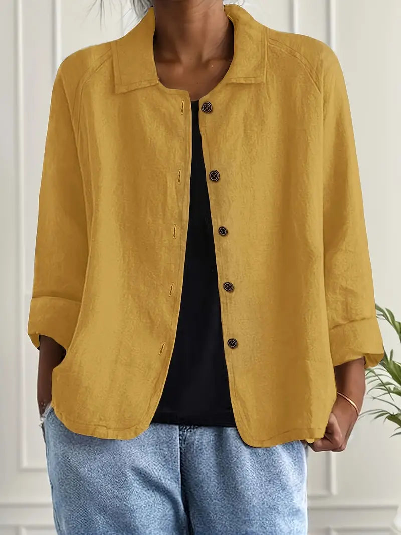 Women's Classic Cotton Light Blazer Jacket Button-Up Relaxed Fit Collared Casual Work Office Smart Casual Transitional Everyday Layering – Sofia - Lolly 