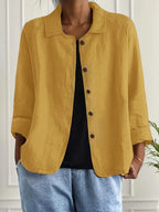 Women's Classic Cotton Light Blazer Jacket Button-Up Relaxed Fit Collared Casual Work Office Smart Casual Transitional Everyday Layering – Sofia - Lolly 