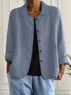 Women's Classic Cotton Light Blazer Jacket Button-Up Relaxed Fit Collared Casual Work Office Smart Casual Transitional Everyday Layering – Sofia - Lolly 