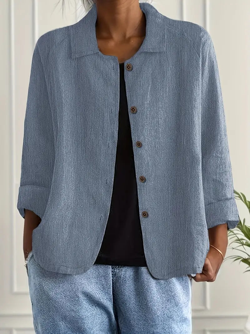 Women's Classic Cotton Light Blazer Jacket Button-Up Relaxed Fit Collared Casual Work Office Smart Casual Transitional Everyday Layering – Sofia - Lolly 