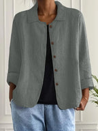 Women's Classic Cotton Light Blazer Jacket Button-Up Relaxed Fit Collared Casual Work Office Smart Casual Transitional Everyday Layering – Sofia - Lolly 