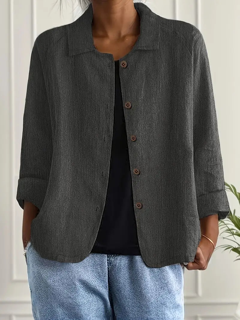 Women's Classic Cotton Light Blazer Jacket Button-Up Relaxed Fit Collared Casual Work Office Smart Casual Transitional Everyday Layering – Sofia - Lolly 