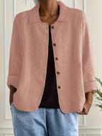 Women's Classic Cotton Light Blazer Jacket Button-Up Relaxed Fit Collared Casual Work Office Smart Casual Transitional Everyday Layering – Sofia - Lolly 
