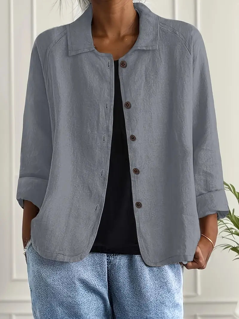 Women's Classic Cotton Light Blazer Jacket Button-Up Relaxed Fit Collared Casual Work Office Smart Casual Transitional Everyday Layering – Sofia - Lolly 
