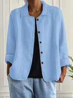 Women's Classic Cotton Light Blazer Jacket Button-Up Relaxed Fit Collared Casual Work Office Smart Casual Transitional Everyday Layering – Sofia - Lolly 