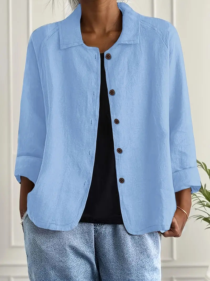 Women's Classic Cotton Light Blazer Jacket Button-Up Relaxed Fit Collared Casual Work Office Smart Casual Transitional Everyday Layering – Sofia - Lolly 