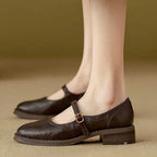 Women's Classic Leather Mary Jane Flat Shoes Single Strap Round Toe Smooth Finish Casual Work Office Everyday Comfortable Walking Smart – Constance - Lolly 