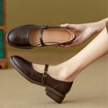 Women's Classic Leather Mary Jane Flat Shoes Single Strap Round Toe Smooth Finish Casual Work Office Everyday Comfortable Walking Smart – Constance - Lolly 