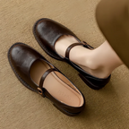 Women's Classic Leather Mary Jane Flat Shoes Single Strap Round Toe Smooth Finish Casual Work Office Everyday Comfortable Walking Smart – Constance - Lolly 