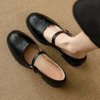 Women's Classic Leather Mary Jane Flat Shoes Single Strap Round Toe Smooth Finish Casual Work Office Everyday Comfortable Walking Smart – Constance - Lolly 