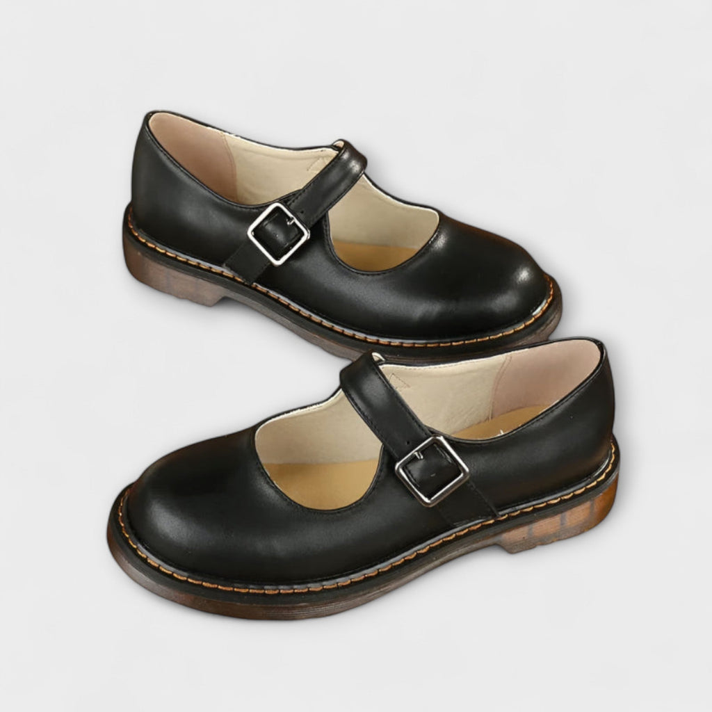 Women's Classic Mary Jane Buckle Strap Low Heel Flat Shoes Round Toe Casual Work Office Everyday Comfort Walking – Margot - Lolly 