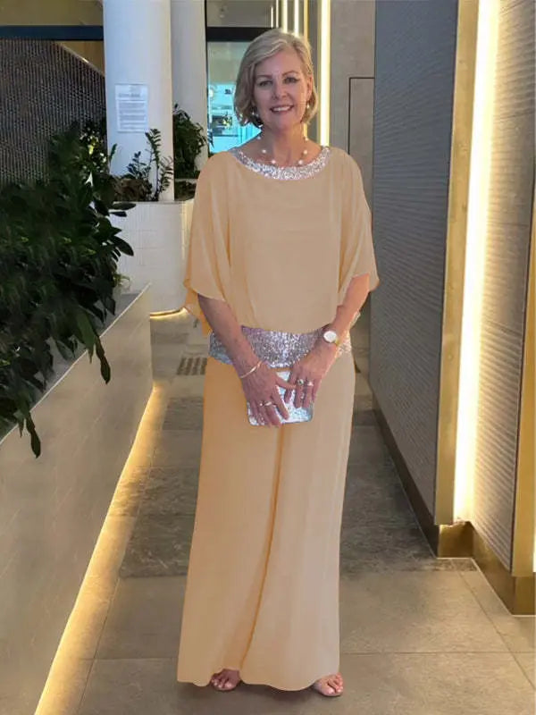 Women's Classy Elegant Two-Piece Set Embellished Top & Wide Leg Maxi Skirt Formal Evening Gala Wedding Guest Mother of the Bride Cocktail Party – Nyla - Lolly 