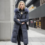 Women's Coat in Winter Maxi Length with Fur-Trimmed Hood - Lolly 