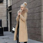 Women's Coat in Winter Maxi Length with Fur-Trimmed Hood - Lolly 