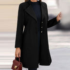 Women's Coat Notched Lapel Single-Breasted Mid-Thigh Length - Lolly 