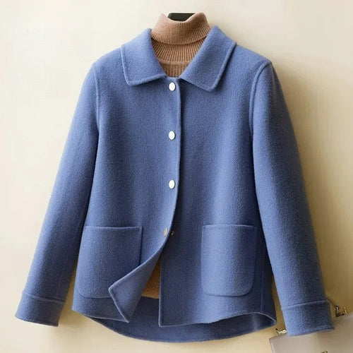 Women's Coat Single-Breasted with Spread Collar and Patch Pockets - Lolly 