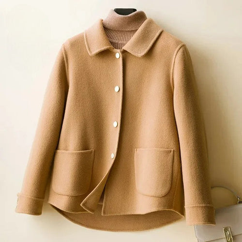 Women's Coat Single-Breasted with Spread Collar and Patch Pockets - Lolly 