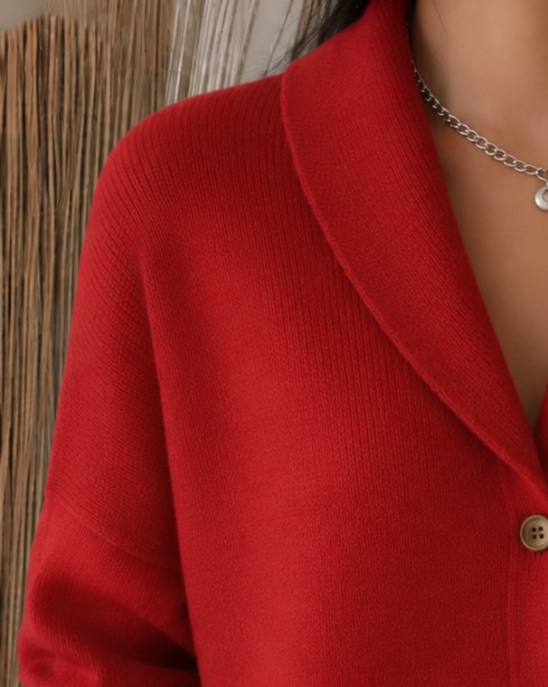 Women's Collared Knit Cardigan Relaxed Fit Button-Up Polo Collar Casual Everyday Sweater - Lolly 