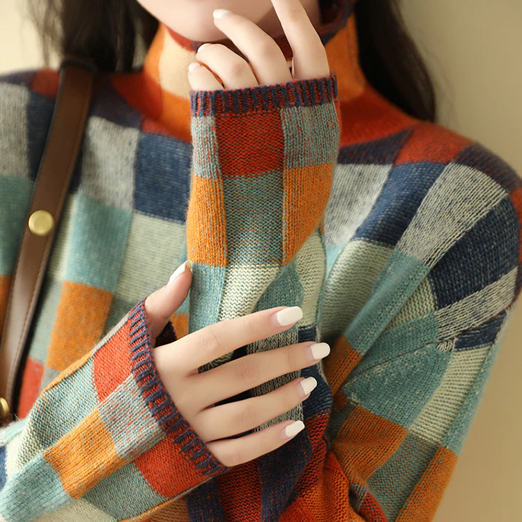 Women's Colorblock Knit Sweater Oversized Pullover Casual Winter - Lolly 