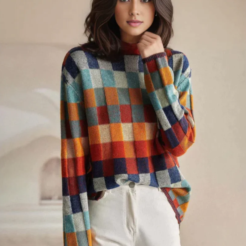 Women's Colorblock Knit Sweater Oversized Pullover Casual Winter - Lolly 