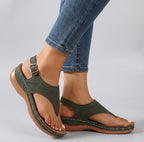 Women's Comfort Fit Ankle Strap Wedge Sandals Open Toe Flip Flop Casual Summer Shoes – Amelia - Lolly 