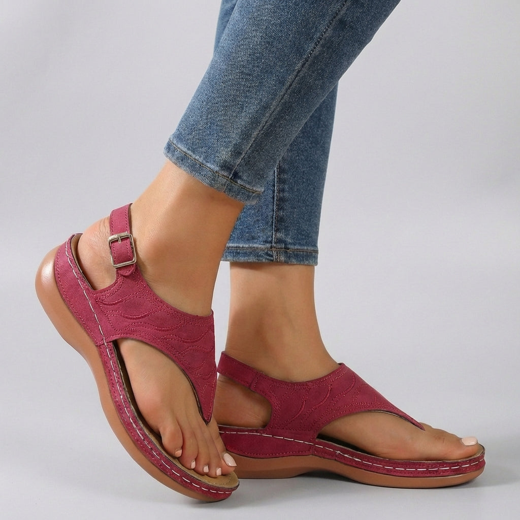 Women's Comfort Fit Ankle Strap Wedge Sandals Open Toe Flip Flop Casual Summer Shoes – Amelia - Lolly 