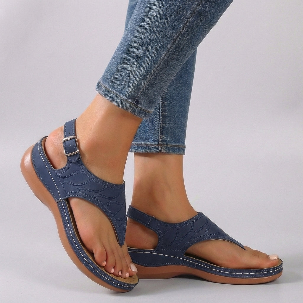 Women's Comfort Fit Ankle Strap Wedge Sandals Open Toe Flip Flop Casual Summer Shoes – Amelia - Lolly 