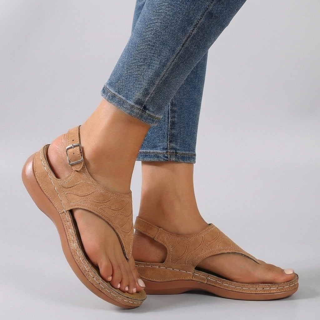 Women's Comfort Fit Ankle Strap Wedge Sandals Open Toe Flip Flop Casual Summer Shoes – Amelia - Lolly 