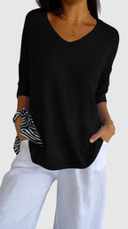 Women's Comfortable V-Neck Long Sleeve Top Flattering Wrinkle-Resistant Versatile – Sonylah - Lolly 
