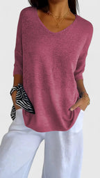 Women's Comfortable V-Neck Long Sleeve Top Flattering Wrinkle-Resistant Versatile – Sonylah - Lolly 