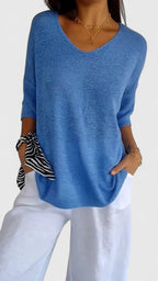 Women's Comfortable V-Neck Long Sleeve Top Flattering Wrinkle-Resistant Versatile – Sonylah - Lolly 