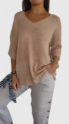Women's Comfortable V-Neck Long Sleeve Top Flattering Wrinkle-Resistant Versatile – Sonylah - Lolly 