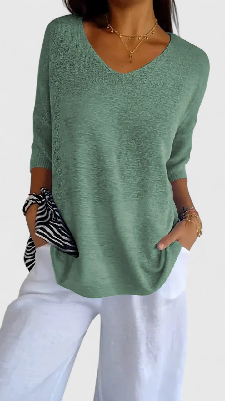 Women's Comfortable V-Neck Long Sleeve Top Flattering Wrinkle-Resistant Versatile – Sonylah - Lolly 
