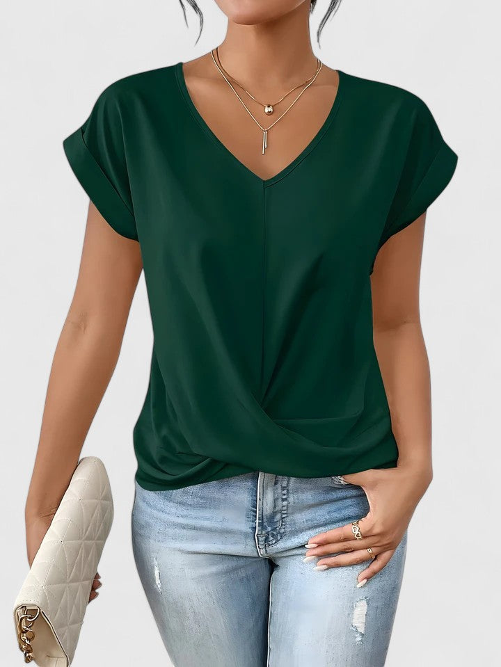 Women's Comfortable V-Neck Top Twist Front Short Sleeve Casual Everyday Chic – Mahrianne - Lolly 