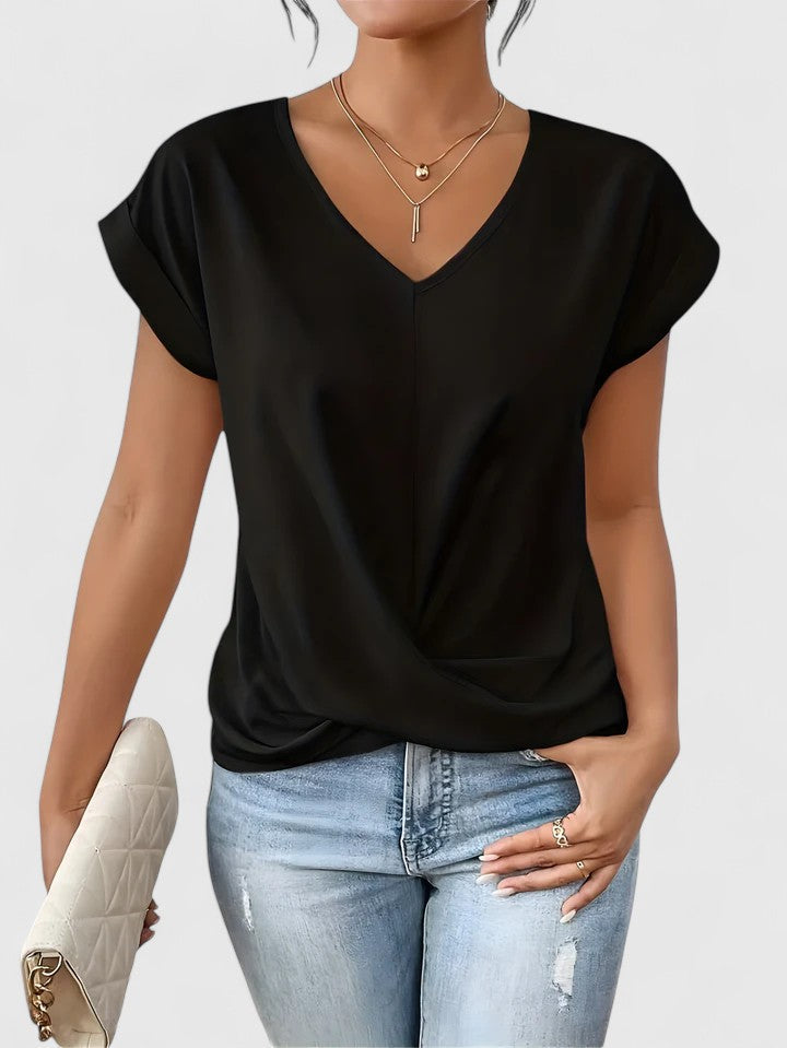 Women's Comfortable V-Neck Top Twist Front Short Sleeve Casual Everyday Chic – Mahrianne - Lolly 