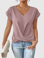 Women's Comfortable V-Neck Top Twist Front Short Sleeve Casual Everyday Chic – Mahrianne - Lolly 