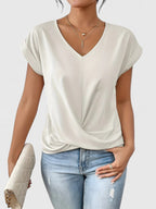 Women's Comfortable V-Neck Top Twist Front Short Sleeve Casual Everyday Chic – Mahrianne - Lolly 